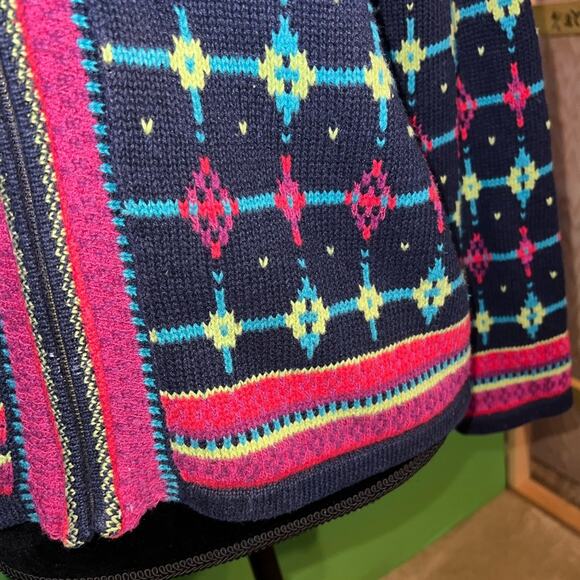 Marsh Landing Granny Knit Cottage Navy Pink Women's Cardigan M Vintage Grandma - Picture 6 of 16